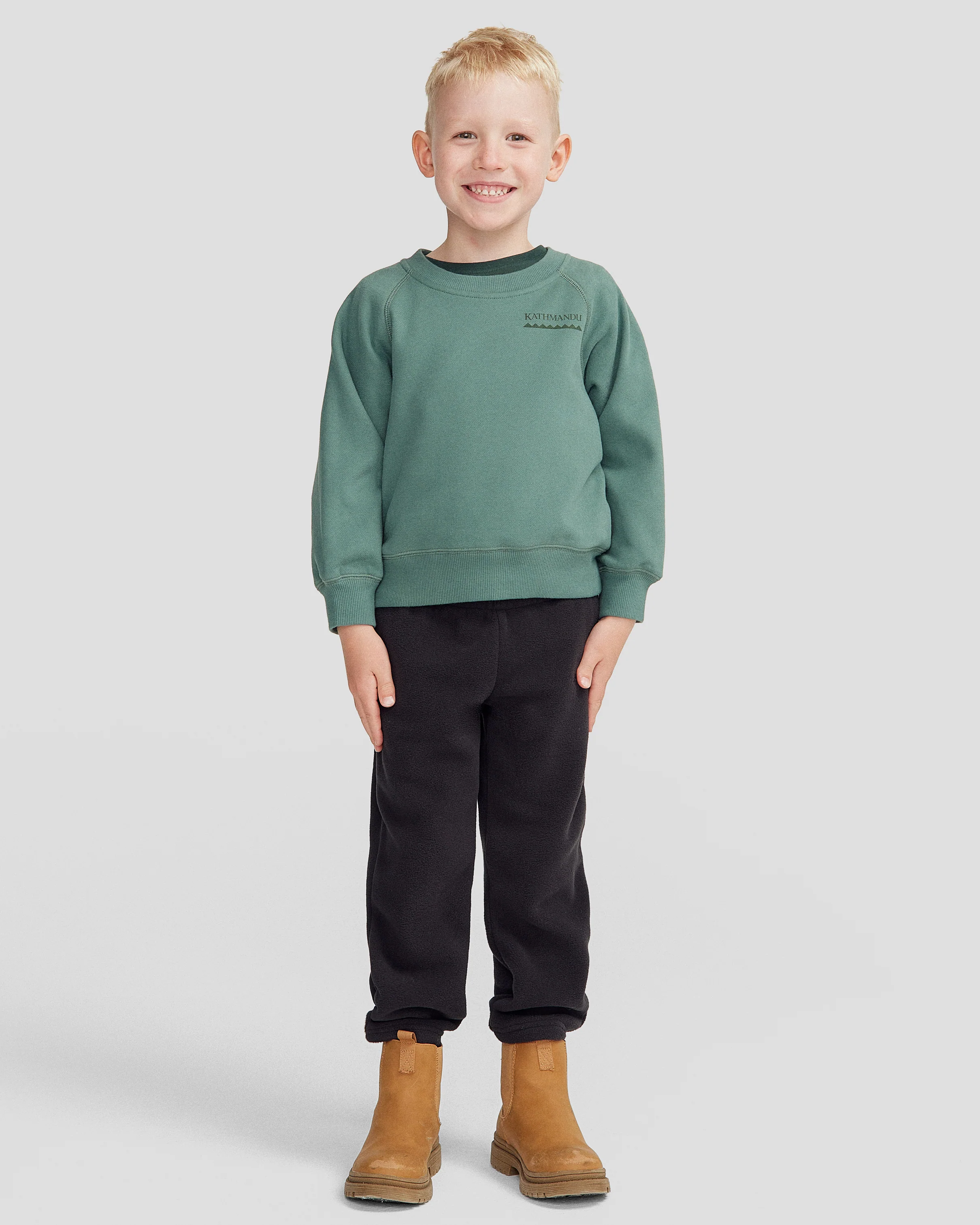 Kids' Heritage Logo Brushed Crew - Light Forest - Image 2