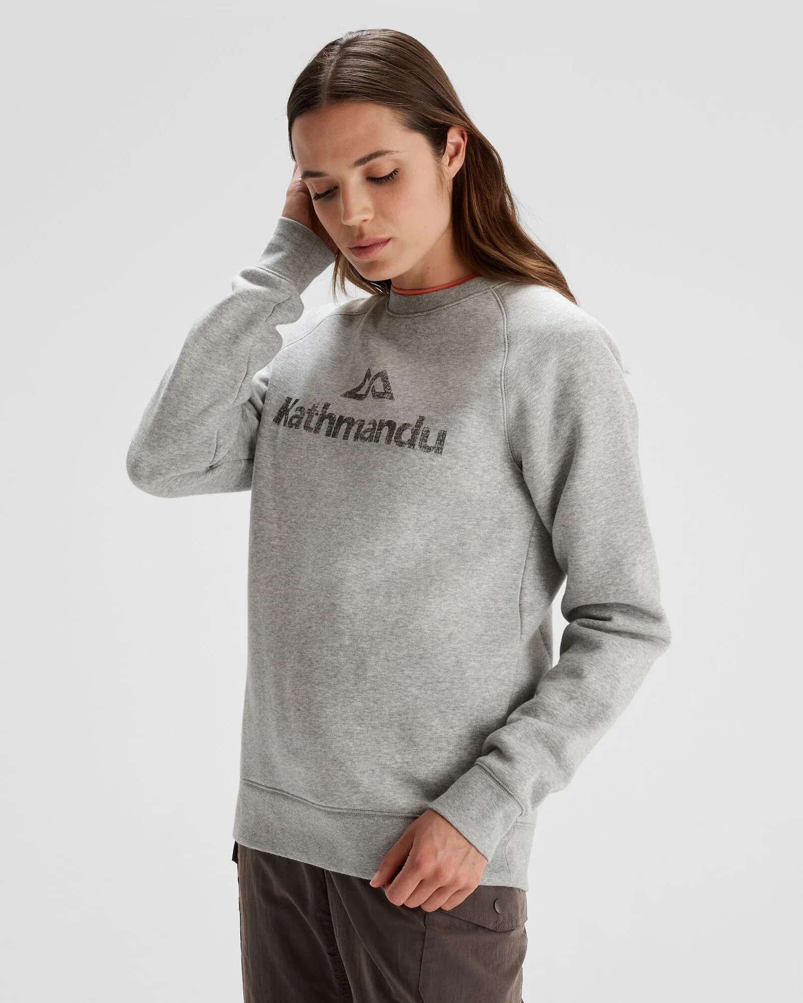 Women's Kathmandu Logo Crew Sweater - Light Grey Marle