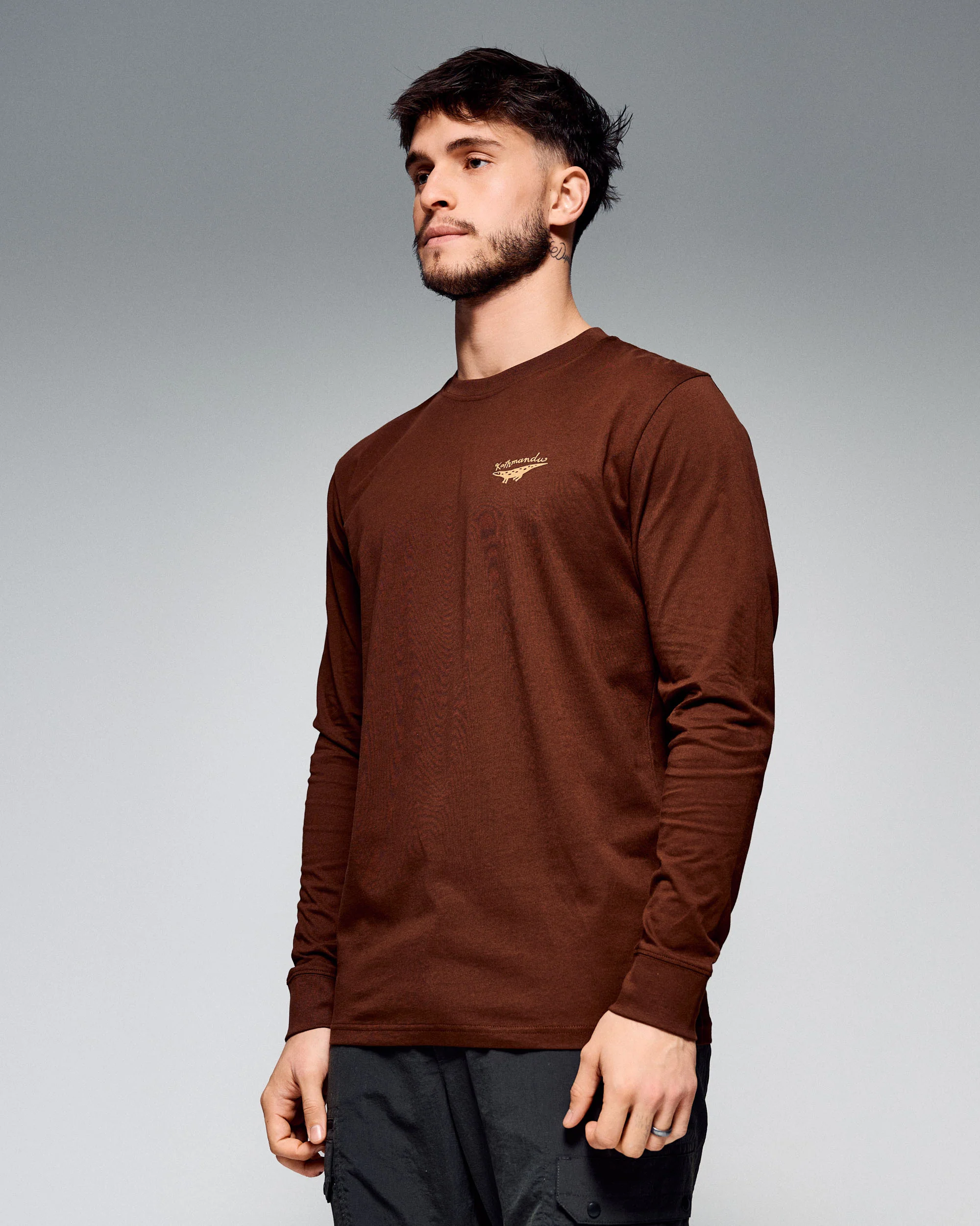 Men's Lizard Organic Cotton Long Sleeve Tee - Cocoa