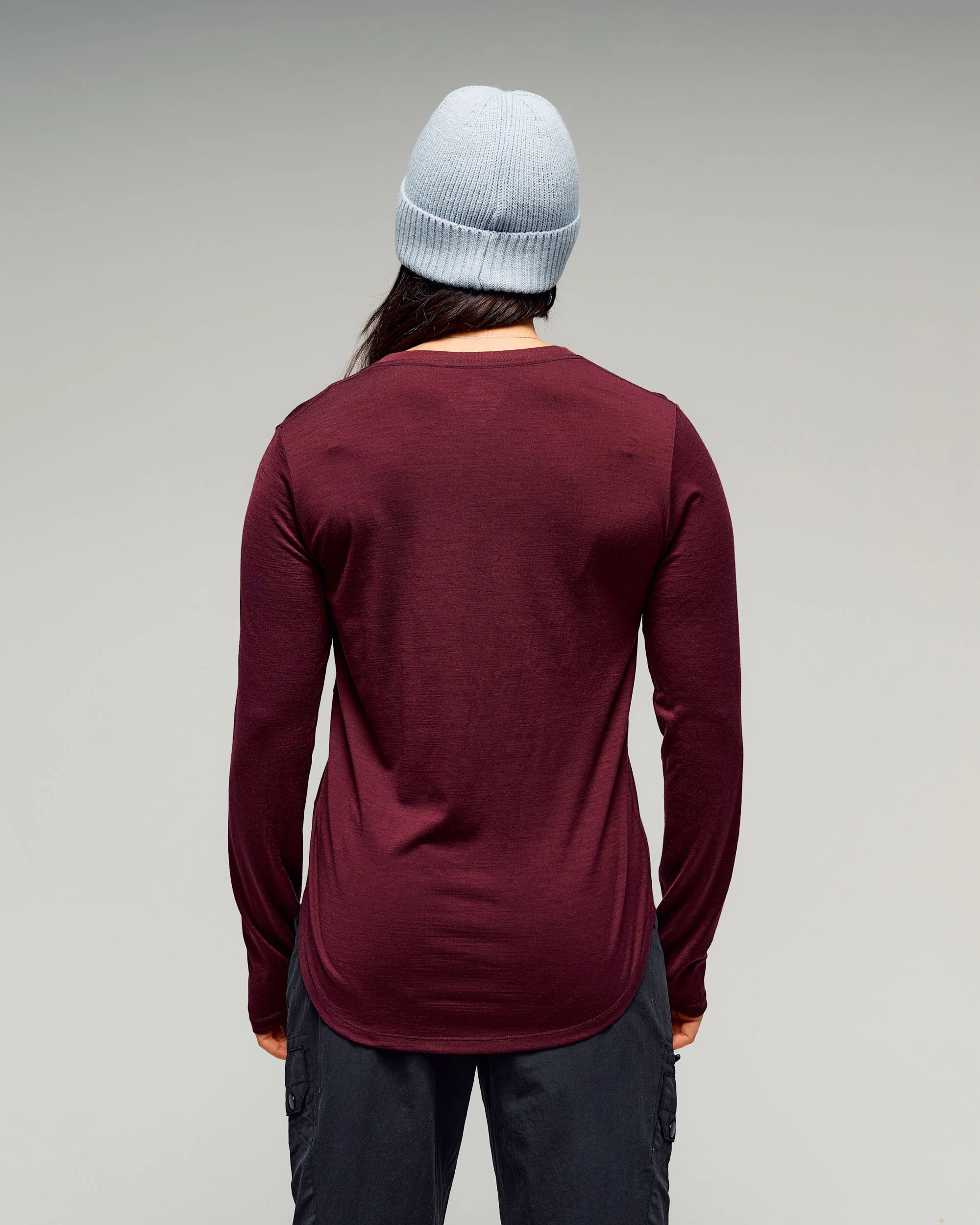 Women's 100% Merino Long Sleeve V-Top - Mulberry - Image 2